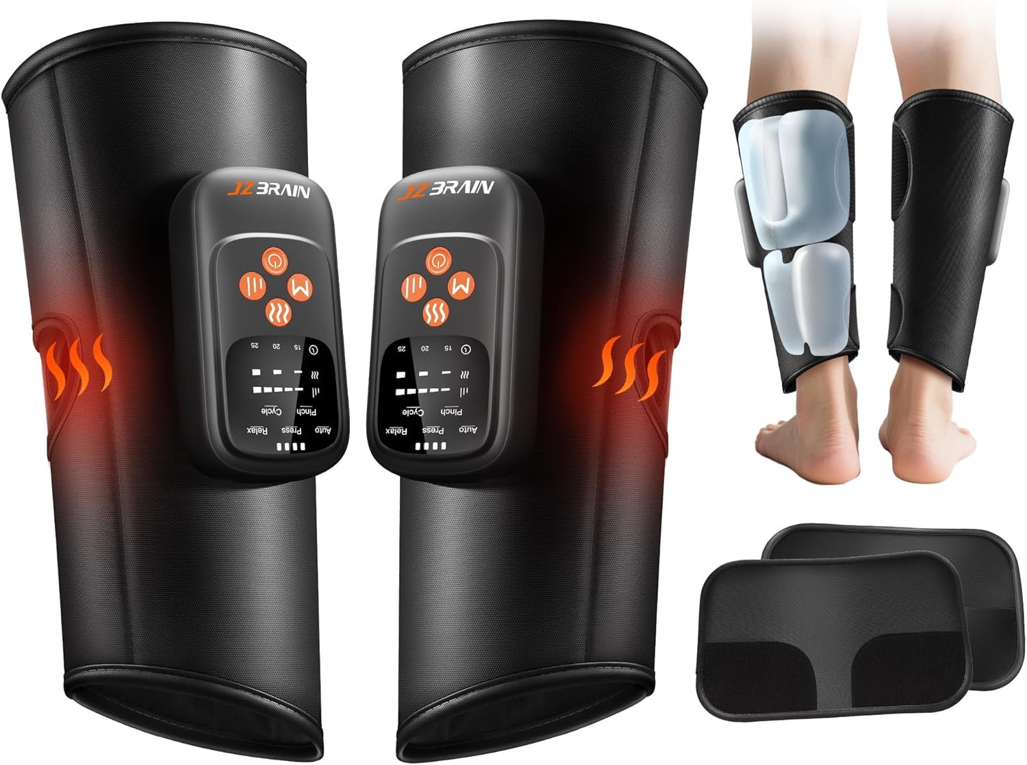 JZBRAIN Air Compression Leg Massager with Heat : Sequential Calf Massager with 5 Modes, 5 Intensity & 3 Heat for Circulation and Pain Relief – Rechargeable Calf Compression Device for Fast Recovery