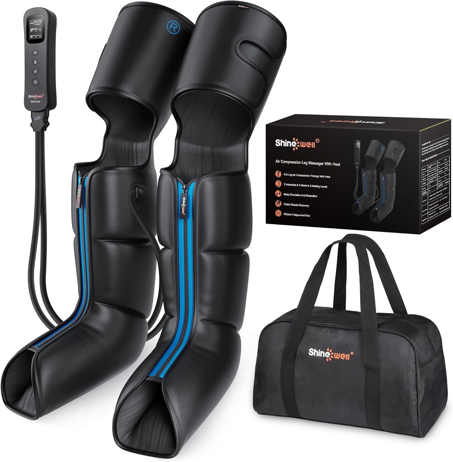 SHINE WELL Air Compression Leg Massager for Circulation and Pain Relief, Foot Calf Thigh Massager for Leg Swollen and Soreness, Gifts for Mom and Dad