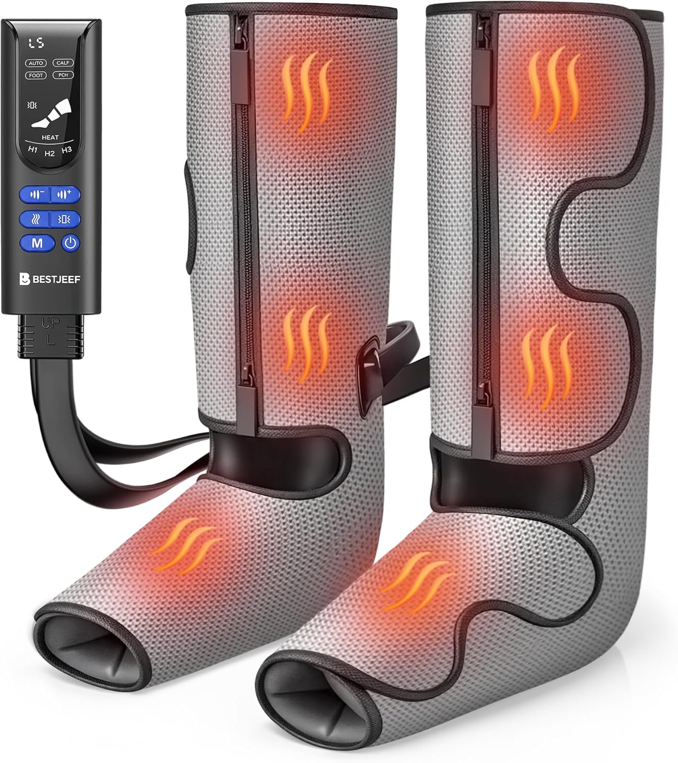 Air Compression Leg Massager with Heat : Foot and Calf Massager for Circulation and Pain Relief – 9 Intensity, 4 Modes, 3 Heating, Vibration, for Sitting/Standing Jobs & Home Use
