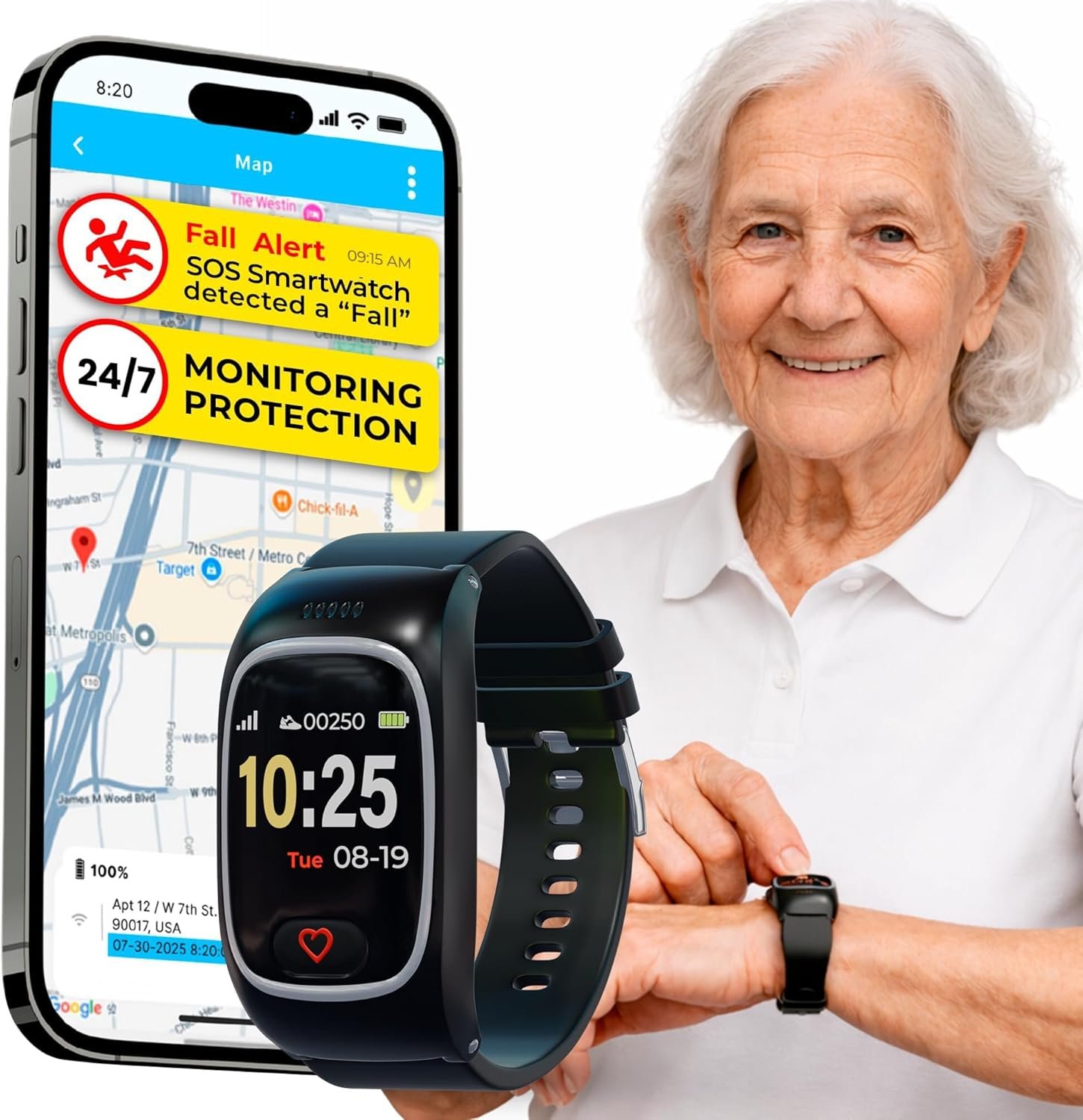 Seculife Smartwatch: Medical Alert Bracelet with GPS Tracker, Fall Detection smart Watch, 2 Way Calling, SOS Button, Medical Watch, Emergency Device for Seniors, Life Alert System, Elderly Monitoring