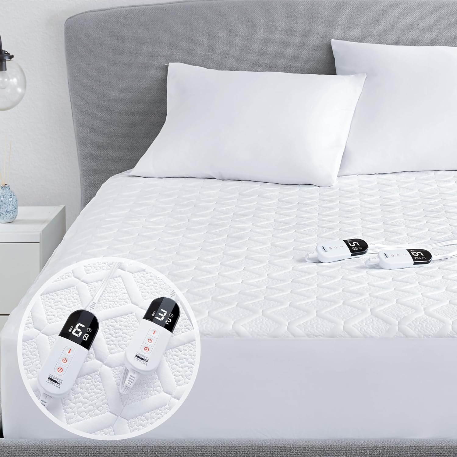 King Size Heated Mattress Pad – Degrees of Comfort Electric Bed Warmer with Dual Controllers, 6 Heating Levels, 10-Hour Auto Shut-Off, Breathable Air-Layer, 78″x80″