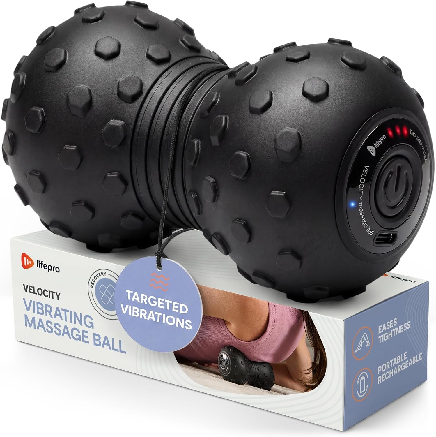 LifePro 4-Speed Vibrating Massage Ball – Peanut Massager Combines a Lacrosse Ball with Vibrating Foam Roller | Vibration Roller for Recovery, Mobility & Deep Tissue Trigger Point Therapy (Black)