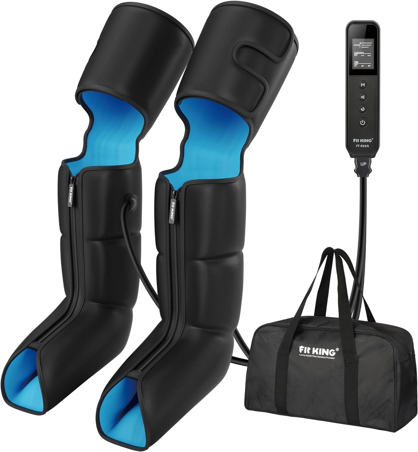 FIT KING Air Compression Leg and Foot Boots Massager for Circulation from Foot to Thigh to Relieve Pain, Swelling, Edema – Pressure Sensor & LCD Display & 3 Timer Optional