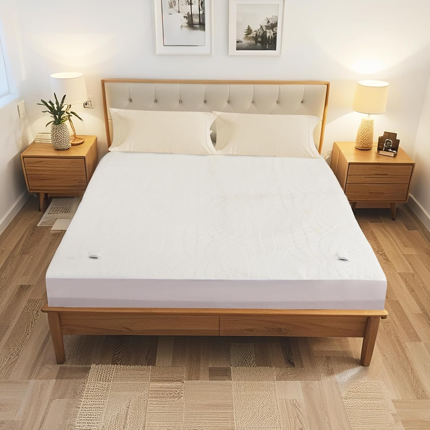 Electric Mattress Pad Queen 60″x80″, 4 Heating Levels & 10H Auto Shut Off, Breathable, Diamond Pattern, Fitted Design, Machine Washable, White Diamond Printed Pattern