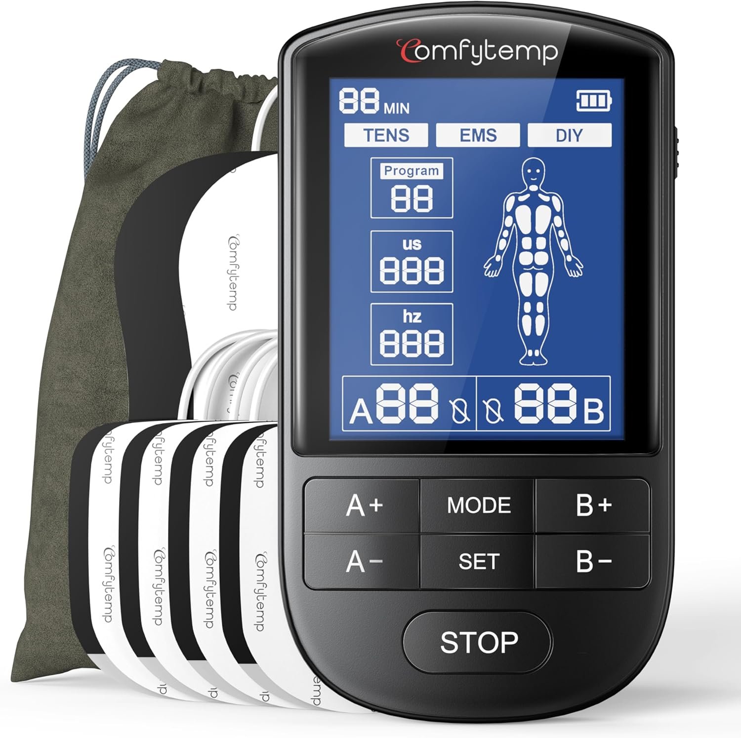 Comfytemp TENS Unit Muscle Stimulator for Pain Relief, FSA Eligible TENS Machine – 24 Modes & DIY, HSA Dual Channel EMS Unit for Back Neck Shoulder Electronic Pulse Massager, Fathers Day Gift, 10 Pads