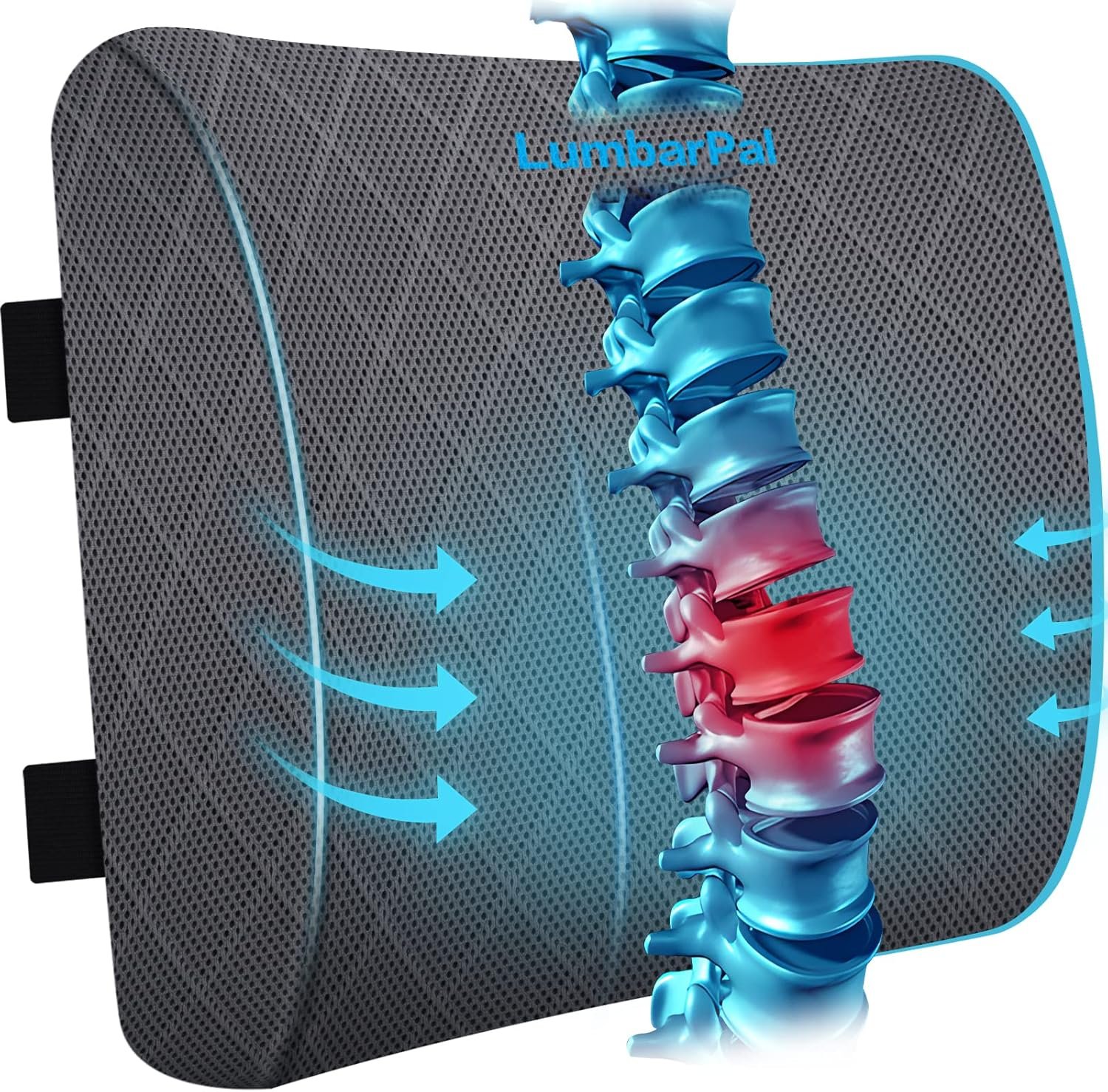Lumbar Support Pillow for Office Chair Back Support Lumbar Pillow for Car, Gaming, Office Chair – Improve Sitting Posture & Back Pain Relief, Memory Foam, Adjustable Straps, Grey