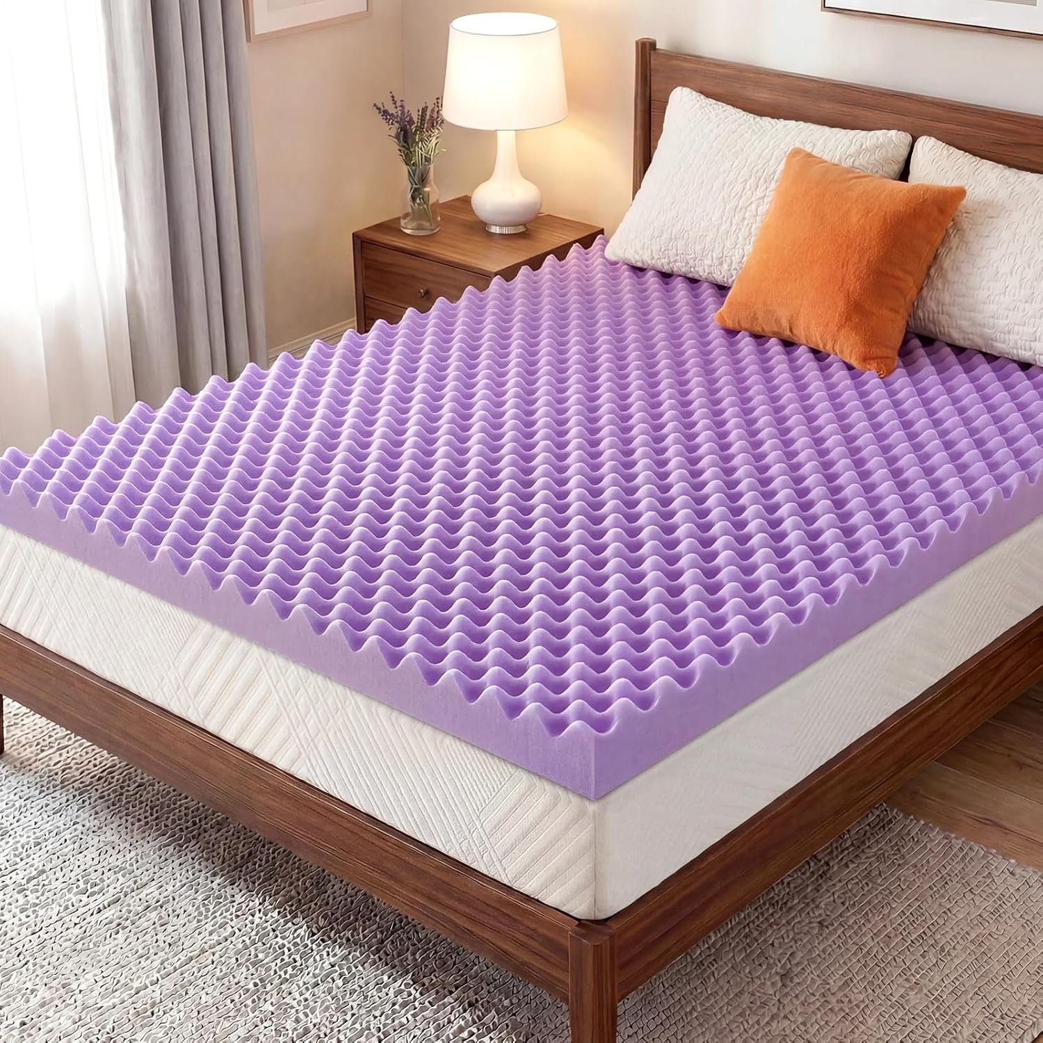 3 Inch Egg Crate Mattress Topper Queen, Gel Infused Memory Foam Mattress Topper for Pressure Relief, Breathable Mattress Pad Bed Topper in a Box, CertiPUR-US Certified, Purple, 60″×80″