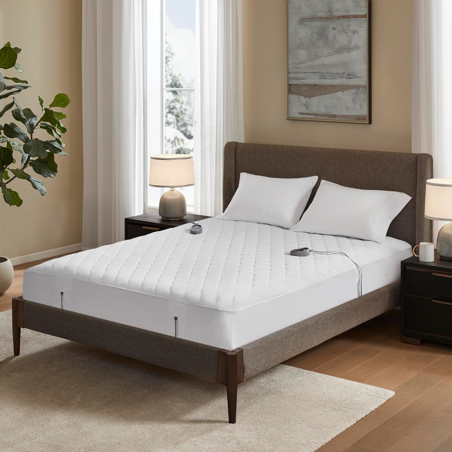 Beautyrest Cotton Heated Mattress Pad – Bed Warmer with 20 Heat Settings Controller, Auto Shut Off Timer, All Around Elastic Deep Pocket, UL Certified, Machine Washable, White King