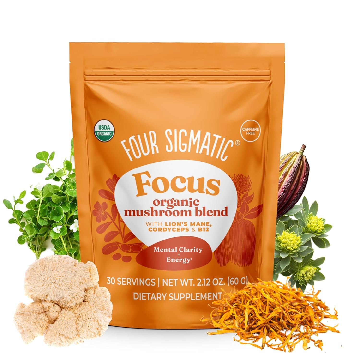 Four Sigmatic Focus Blend | Organic Lion’s Mane Powder with Adaptogen and Mushroom Blend | Includes Cordyceps, Rhodiola, Bacopa & Mucuna | 30 Servings