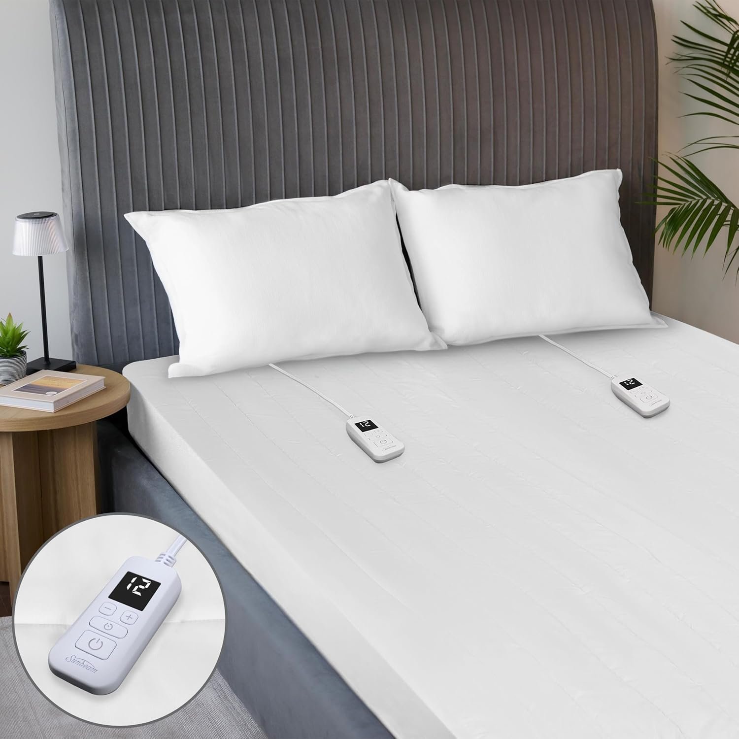 Sunbeam Electric Restful Quilted Heated Mattress Pad Queen 80″ x 60″ 12 Heat Settings 12-Hour Auto Shut-Off Extra-Cozy Fabric Deep Pocket Fit Machine Washable