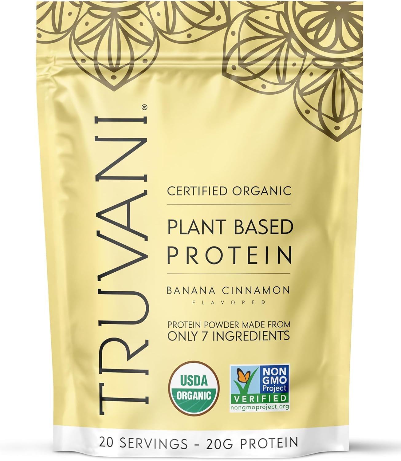Truvani Vegan Pea Protein Powder | Banana Cinnamon | 20g Organic Plant Based Protein | 20 Servings | Keto | Gluten & Dairy Free | Low Carb | No Added Sugar