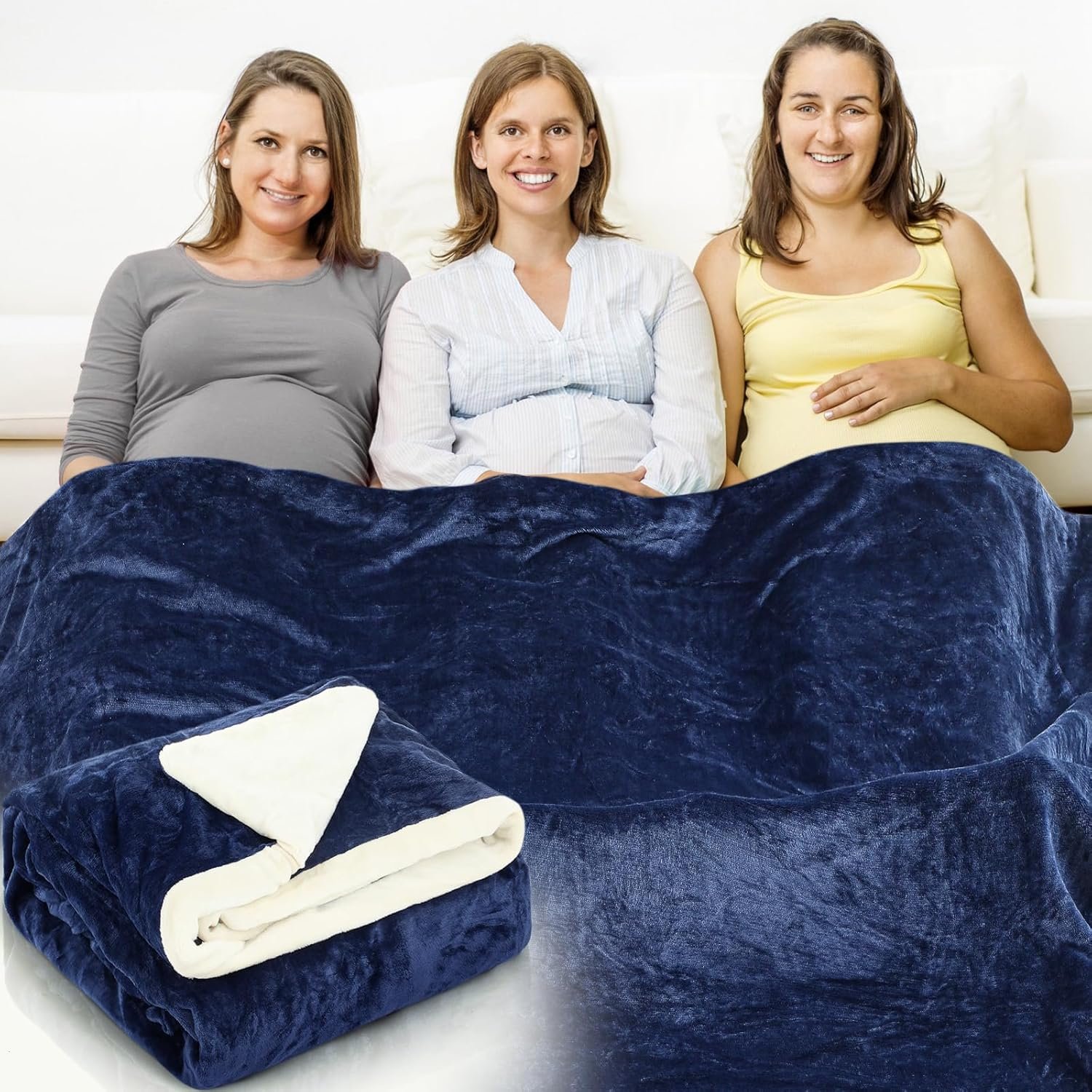 Preboun 80 x 60 Inch Large Emf Faraday Blanket for Protection Pregnant Babies, Two Sides Using Emf Blocker Blanket for Beds Couches Travel (Flannel, Dark Blue)