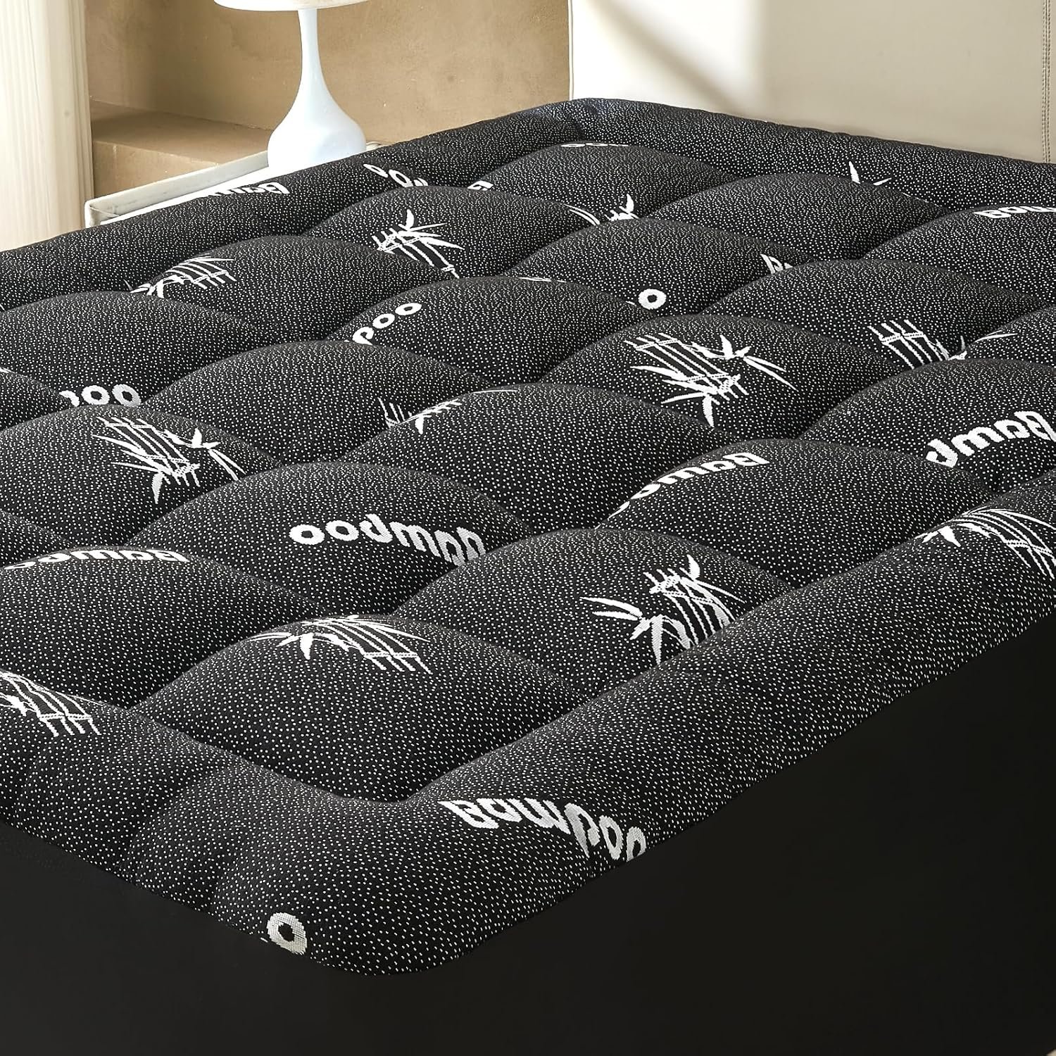 Queen Size Mattress Topper Viscose Derived from Bamboo, Soft Thick Pillow Top Mattress Pad Cover for Back Pain, Cooling Mattress Protector with 8-21 Inch Deep Pocket, Dark Grey