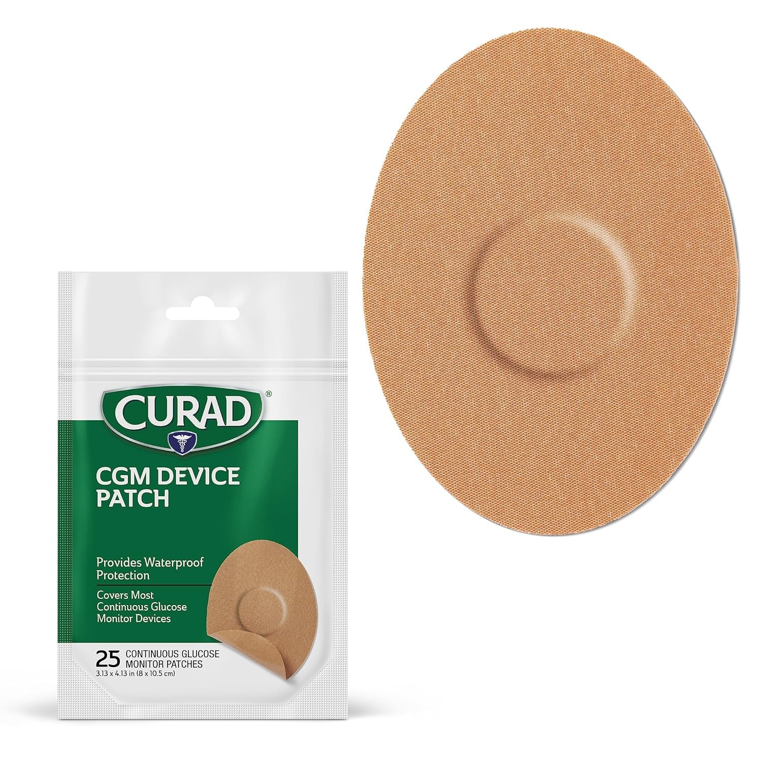 Curad® Tan CGM Patches (25-Count) | 3.13″ x 4.13″ Continuous Glucose Monitor Patches | Versatile CGM Cover | Waterproof and Easy-Peel Continuous Blood Glucose Monitor Patch for Consistent Application