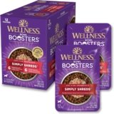 Wellness Bowl Boosters Simply Shreds Variety Pack Wet Dog Food Topper for Small, Medium, and Large Breeds, Grain Free, Natural, Chicken Recipes, 2.8 oz, Pack of 12 Pouches