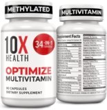 10X Health Optimize Methylated Multivitamin for Men – 90 Capsules, 34 in 1 Formula with 800 mcg of Vitamin B12, 5-MTHF, NAC – Methyl B Complex