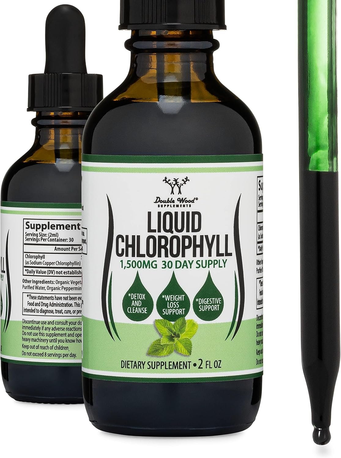 Chlorophyll Liquid Drops – for Digestion, Gut Health, Energy and Detox – Vegan Safe (Rich, Full Texture and Taste, Not Watered Down), 2oz Peppermint Flavored, by Double Wood