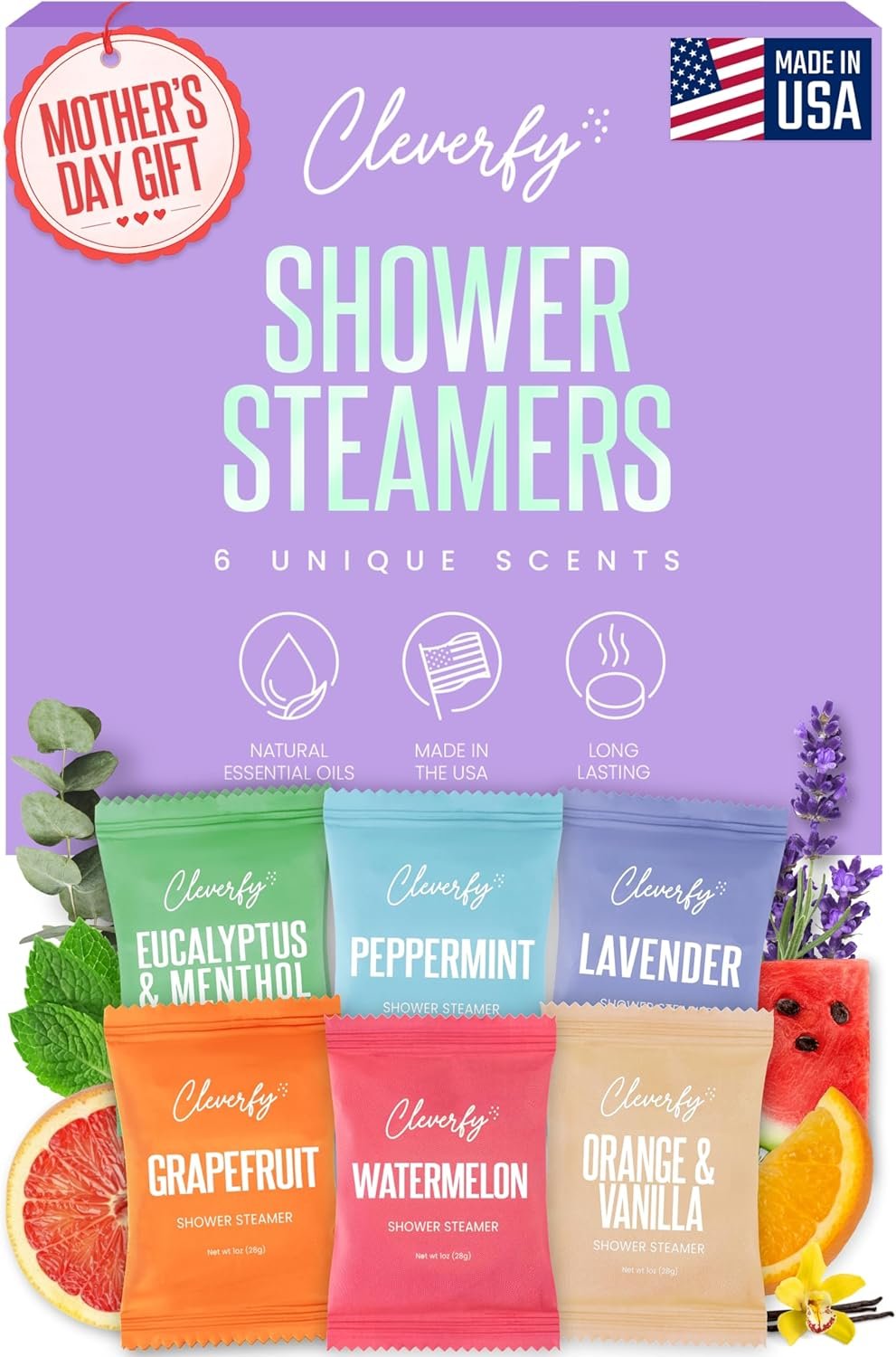 Cleverfy Shower Steamers Aromatherapy – Mother’s Day Gifts for Mom, Wife, Grandma – 30th, 40th, 50th & 60th Birthday Gifts for Women, Her, Best Friend, Daughter, Sister, Teens & Girlfriend – 6 Tablets