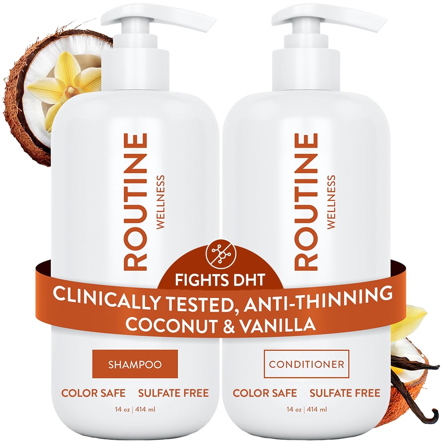 Routine Wellness Anti-Thinning Shampoo and Conditioner Set for Thinning Hair – Biotin DHT Blocker Women & Men – Color Safe Shampoo for Hair Loss & Healthier Hair – Coconut & Vanilla Set