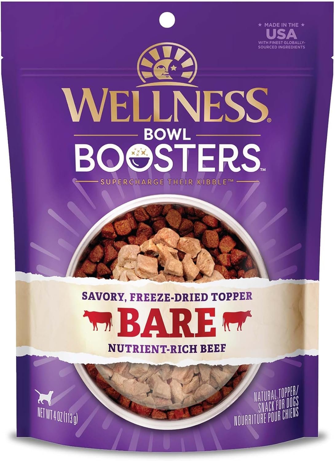 Wellness Bowl Boosters Bare Freeze Dried Dog Beef Food Topper for Small, Medium, and Large Breeds, Grain Free, Natural, 4 oz Bag